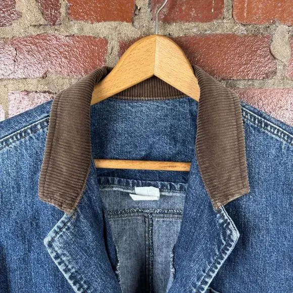 Vintage Lee Coat Womens Large Blue Denim Corduroy Collar Chore Workwear Barn - Picture 2 of 8